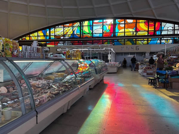 Market hall food stalls