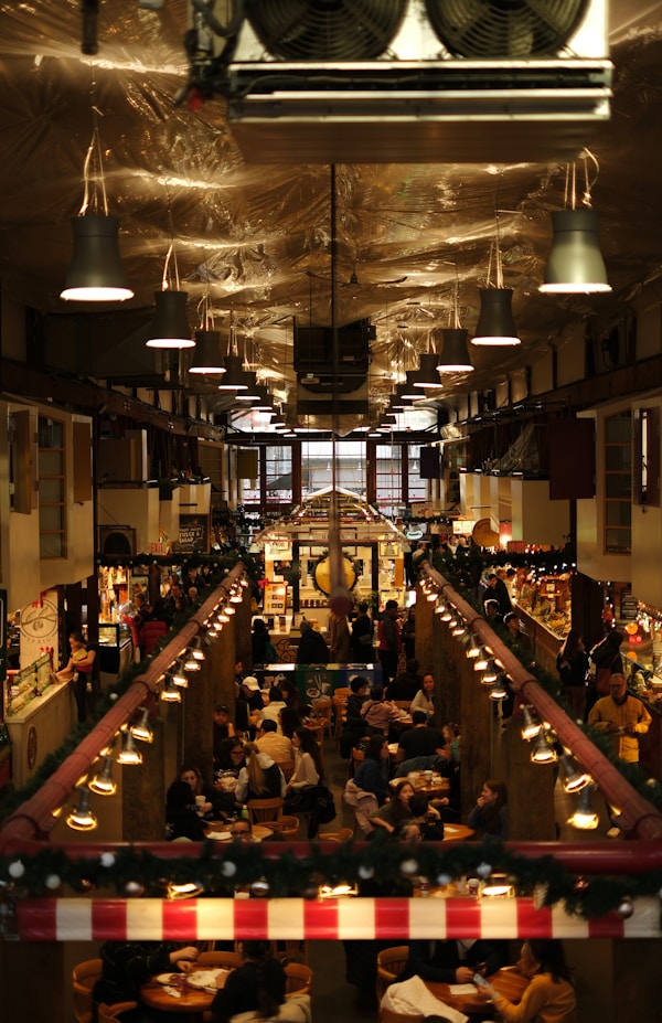 Busy food hall with diners